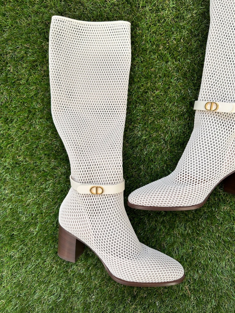 Dior Empreinte Montaigne 70 mm Off White Knee High Pull On Caged Boots 38.5 - Picture 6 of 9